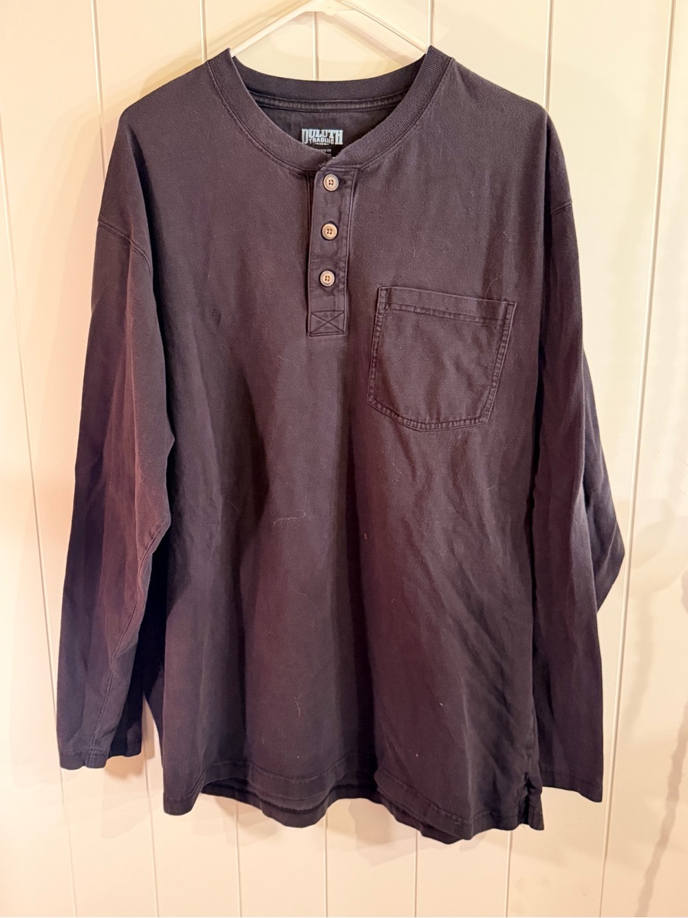 Duluth Trading Co. Men's Long-Sleeve Henley in Dark Brown